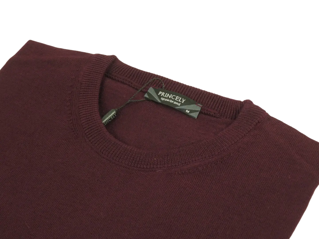 Men PRINCELY Italian Wool Blend Crew Pullover Slim 84001-30 Tokai Wine 410