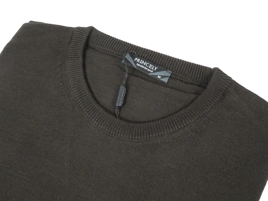 Men PRINCELY Italian Wool Blend Crew Pullover Slim 84001-30 K.Kahveh Brown 109