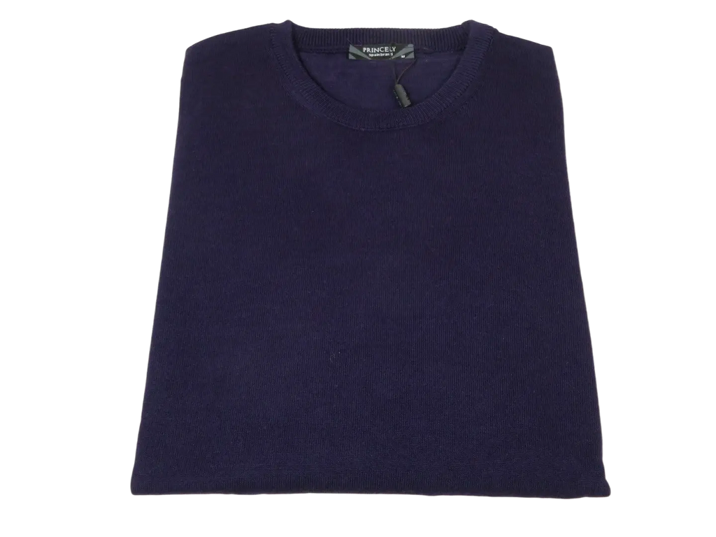 Men PRINCELY Italian Wool Blend Crew Pullover Slim 84001-30 Poker Purple 120