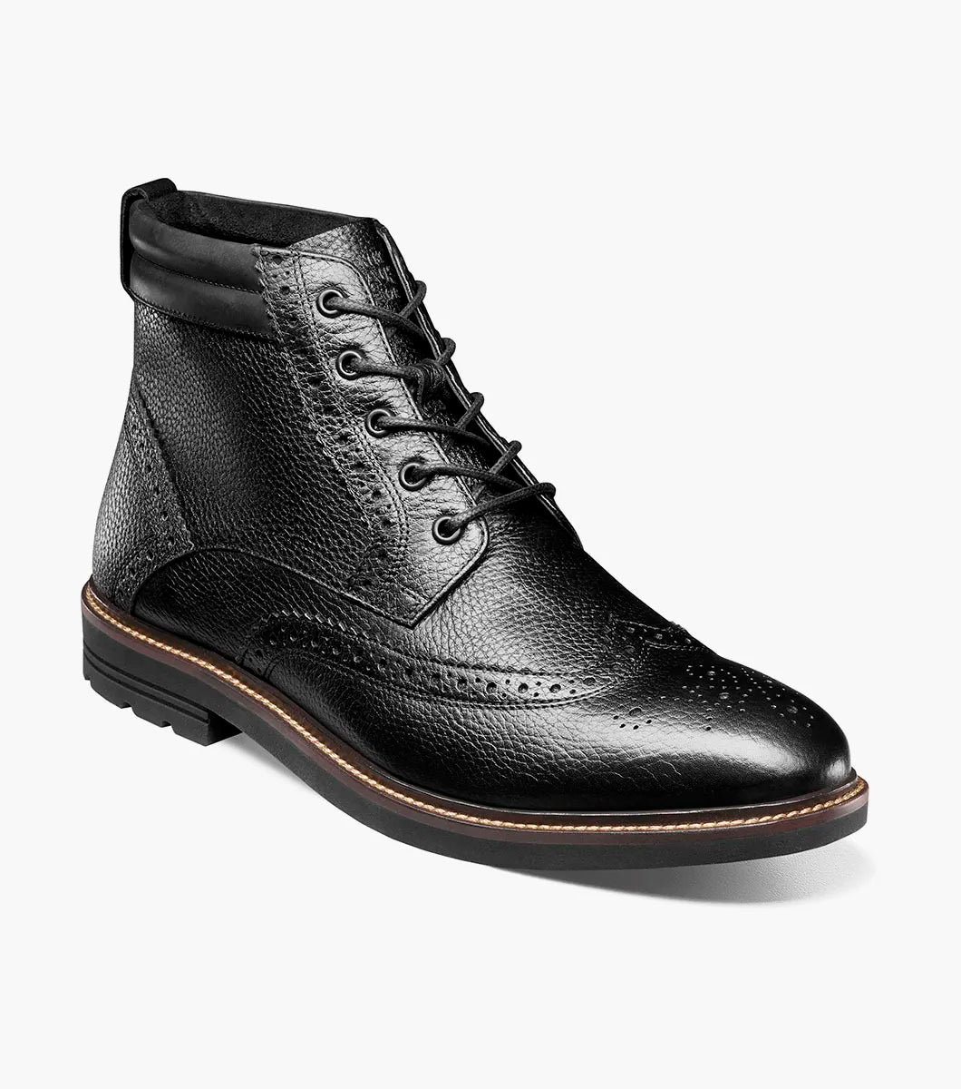 Nunn Bush Odell II Wingtip Boot Lightweight Black Tumbled 85089-007