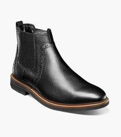 Nunn Bush Otis II Plain Toe Chelsea Boot Black Tumbled Leather 85091-007