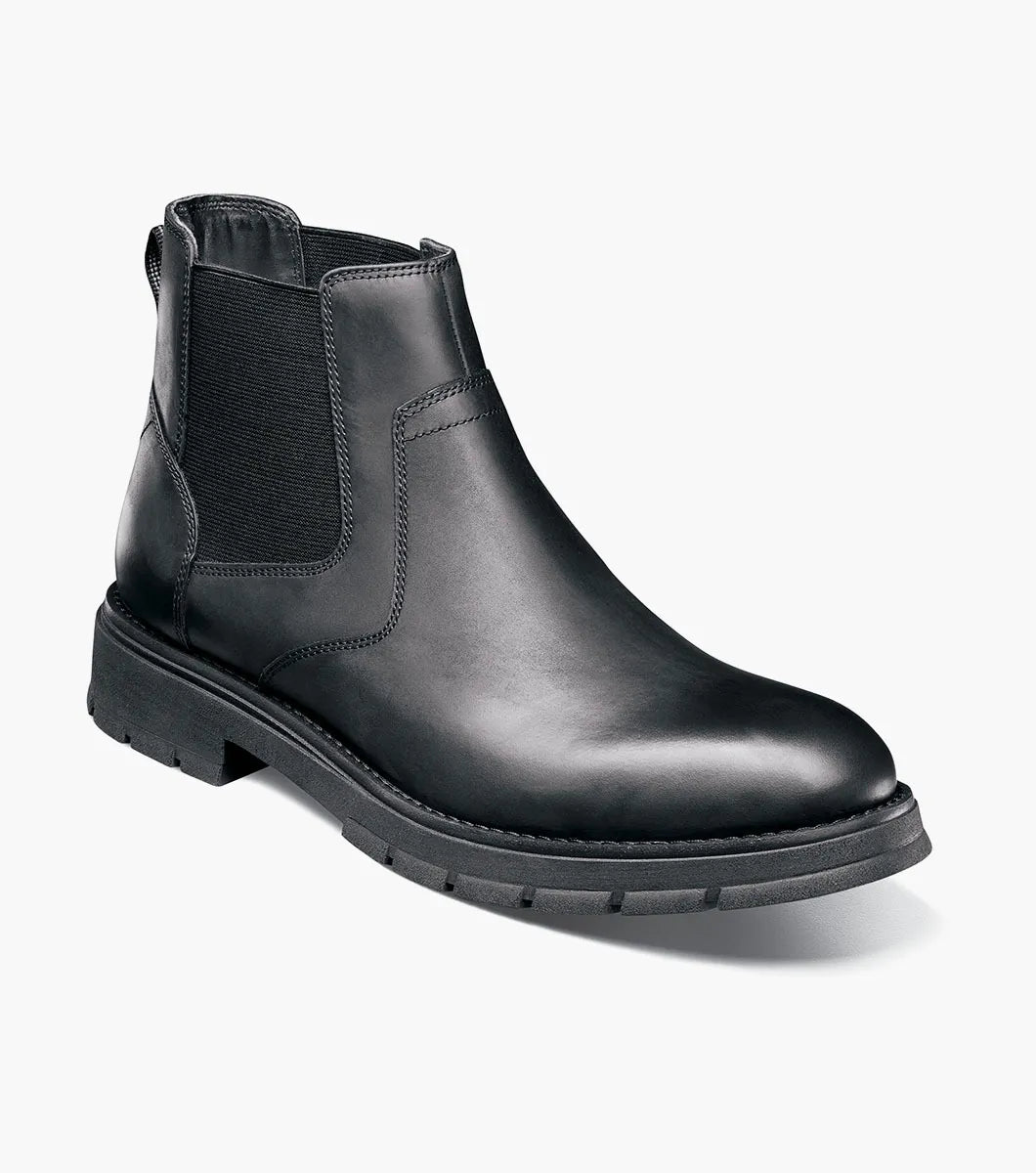 Nunn Bush Briggs Plain Toe Chelsea Boot Black Waxy 85178-010