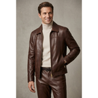 Men's VIA CONDOTTI Fine Lamb Skin Leather Zipper Jacket 8614 Cognac Brown
