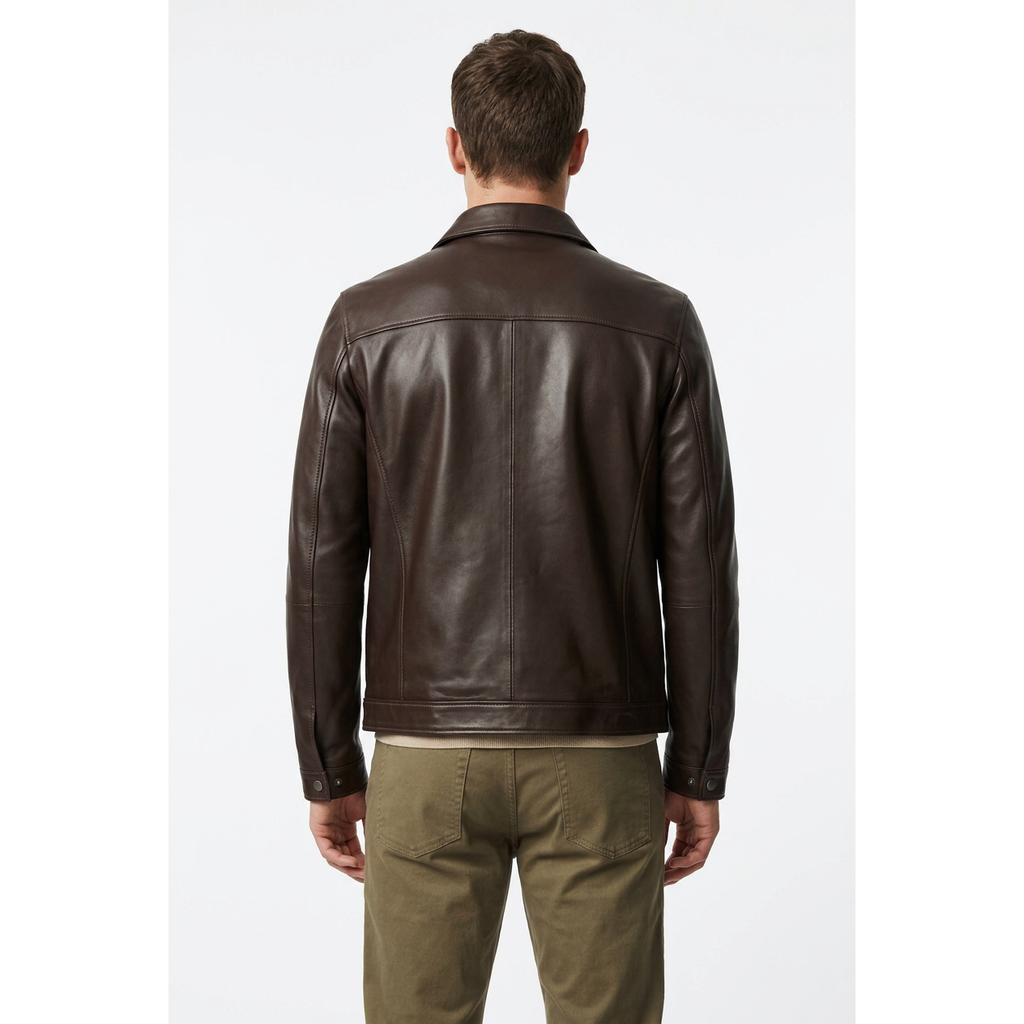 Men's VIA CONDOTTI Fine Lamb Skin Leather Zipper Jacket 8614 Dark Brown