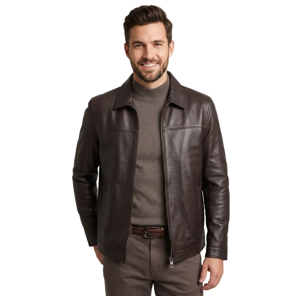Men's VIA CONDOTTI Fine Lamb Skin Leather Zipper Jacket 8614 Dark Brown