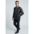 Men's VIA CONDOTTI Fine Lamb Skin Leather Zipper Jacket 8614 Black