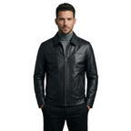 Men's VIA CONDOTTI Fine Lamb Skin Leather Zipper Jacket 8614 Black