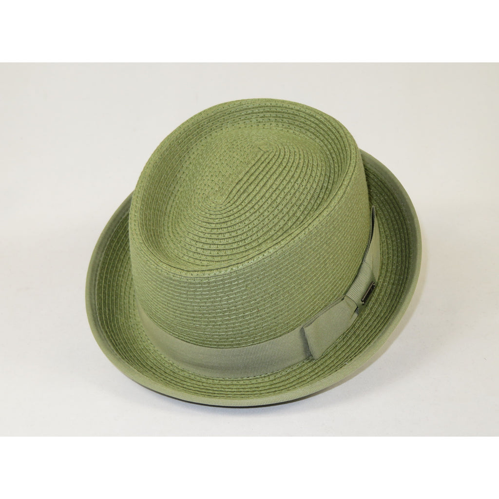 Men's Broner Summer Hat Woven Straw Style Porkpie STAND UP 88-8600 Olive
