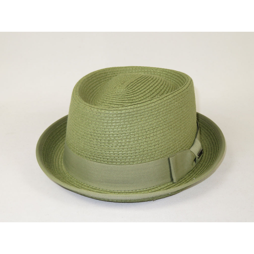 Men's Broner Summer Hat Woven Straw Style Porkpie STAND UP 88-8600 Olive