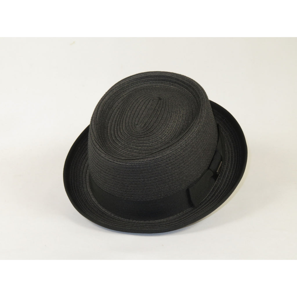 Men's Broner Summer Hat Woven Straw Style Porkpie STAND UP 88-8601 Black