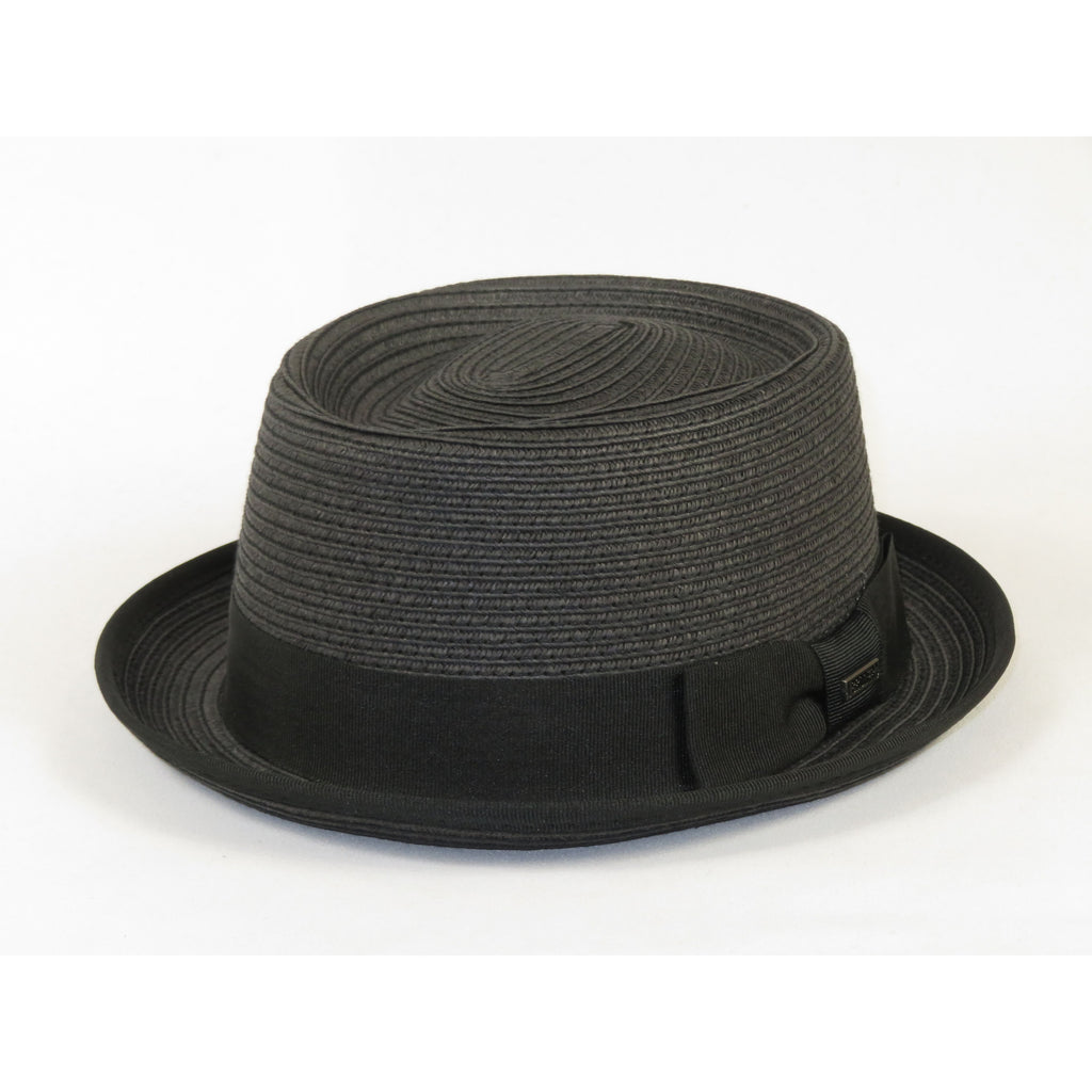 Men's Broner Summer Hat Woven Straw Style Porkpie STAND UP 88-8601 Black