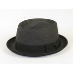 Men's Broner Summer Hat Woven Straw Style Porkpie STAND UP 88-8601 Black