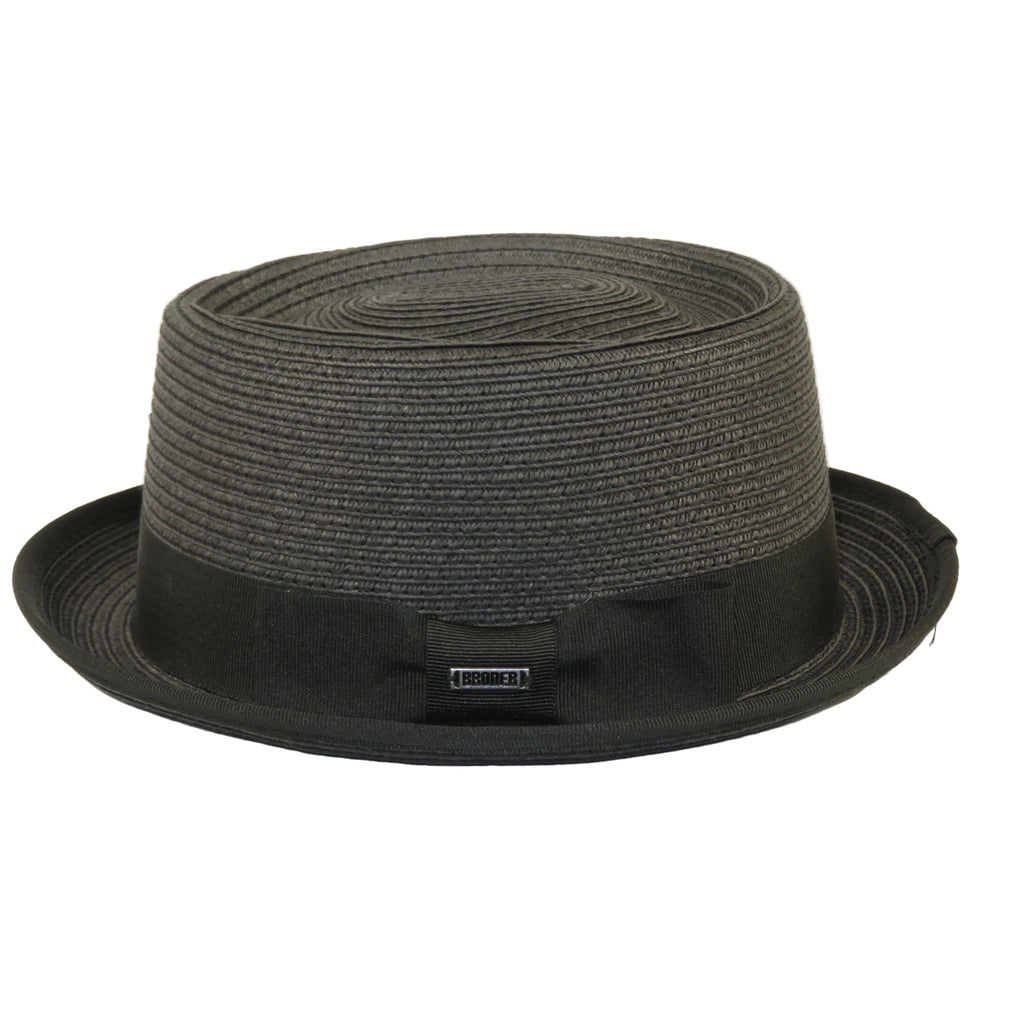 Men's Broner Summer Hat Woven Straw Style Porkpie STAND UP 88-8601 Black