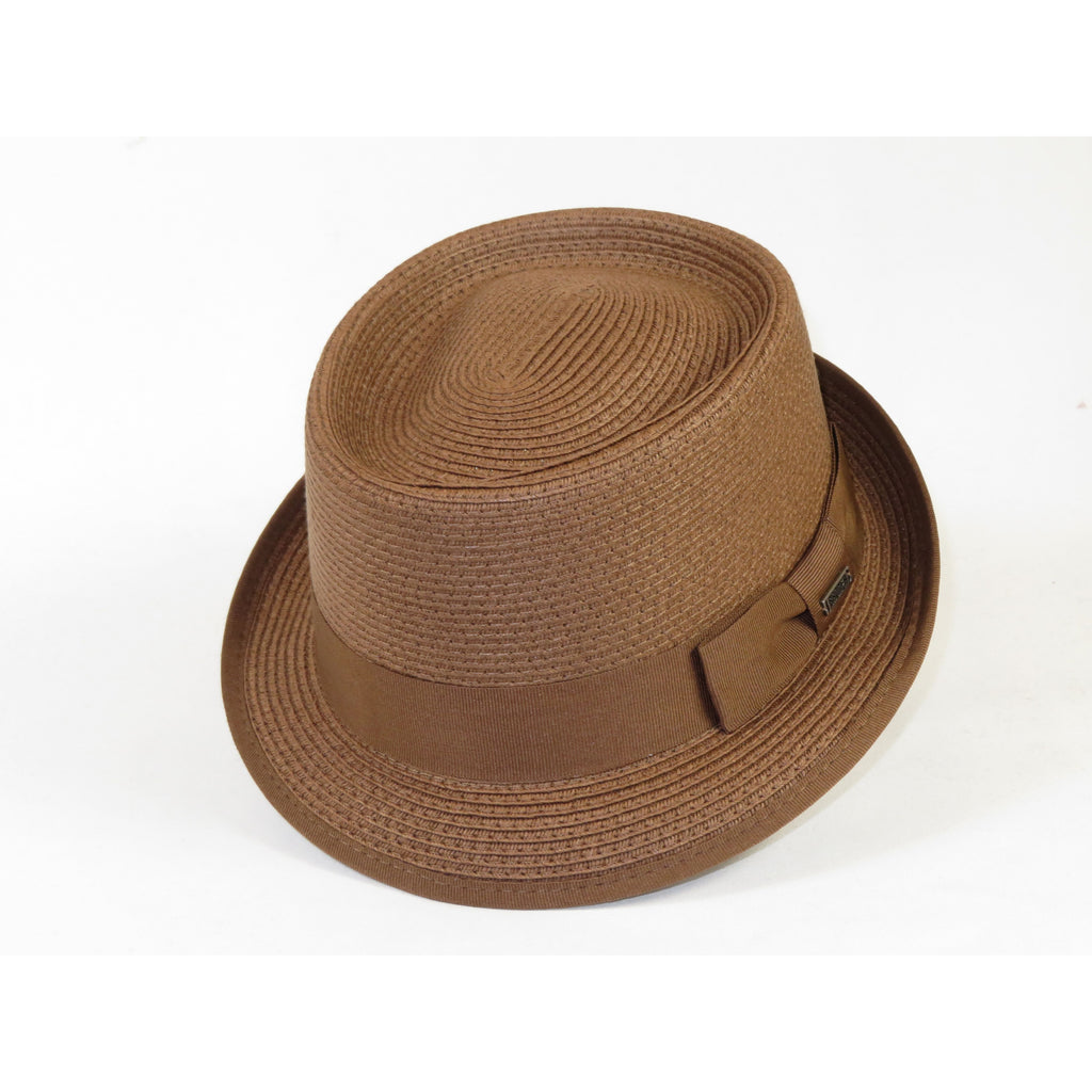 Men's Broner Summer Hat Woven Straw Style Porkpie STAND UP 88-8602 Brown