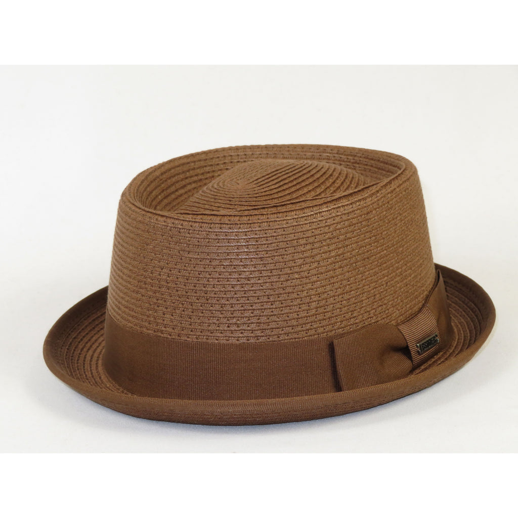 Men's Broner Summer Hat Woven Straw Style Porkpie STAND UP 88-8602 Brown