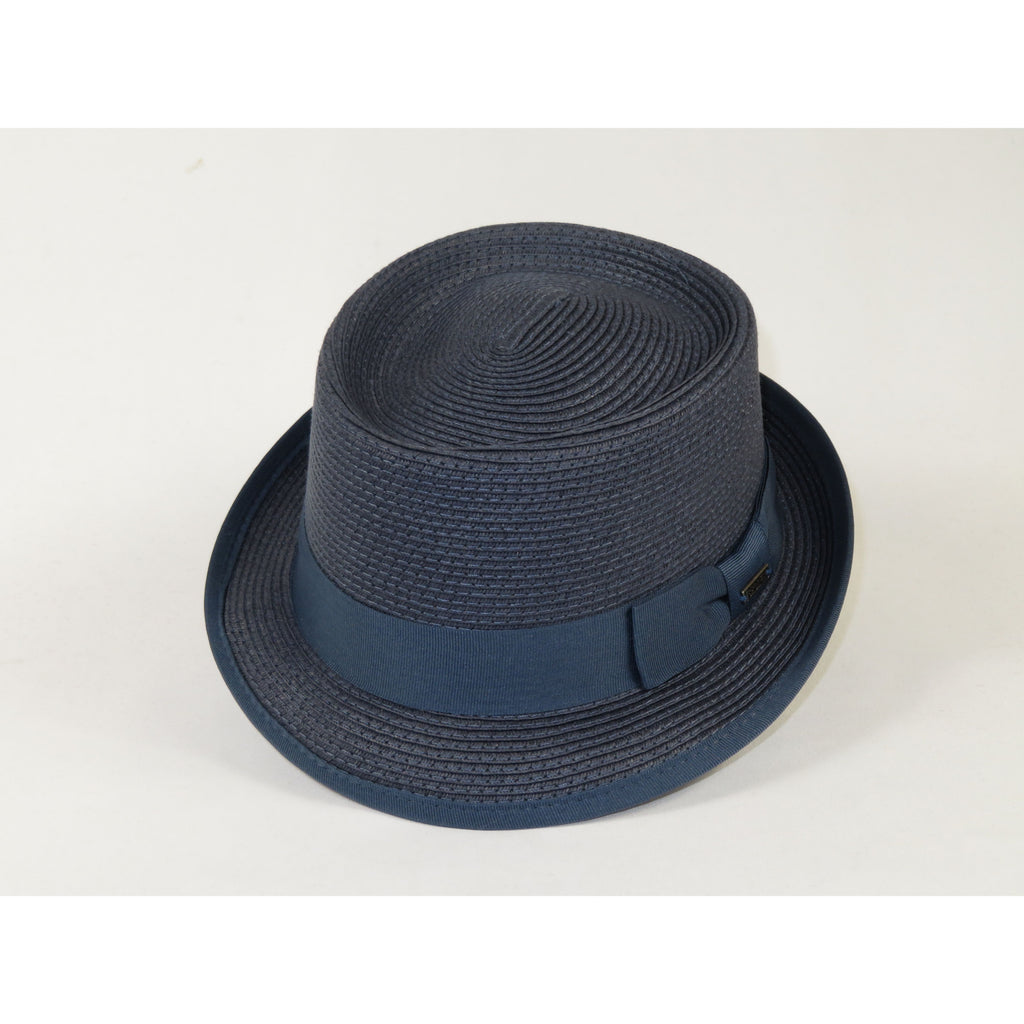 Men's Broner Summer Hat Woven Straw Style Porkpie STAND UP 88-8604 Navy