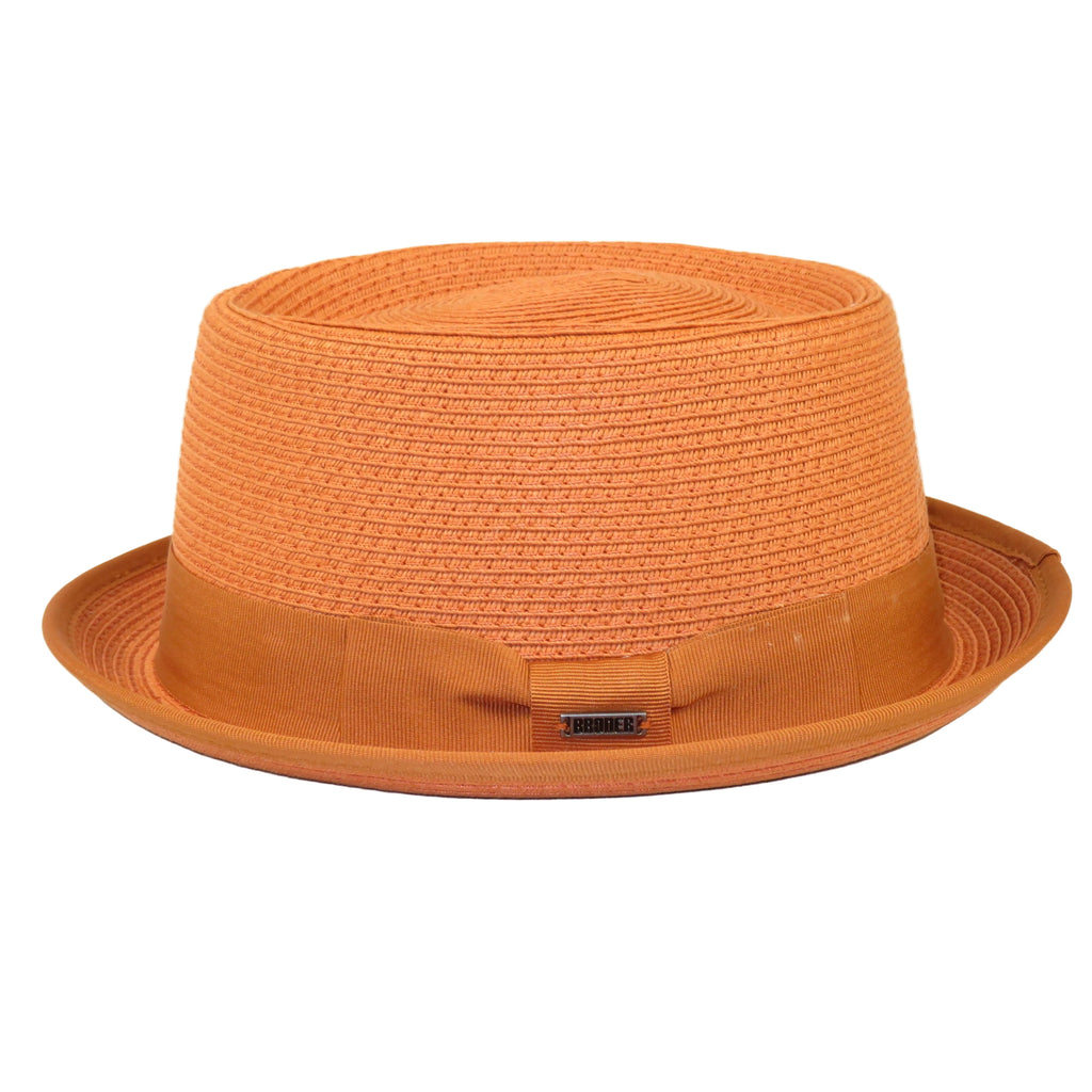 Men's Broner Summer Hat Woven Straw Style Porkpie STAND UP 88-8605 Terra Cotta