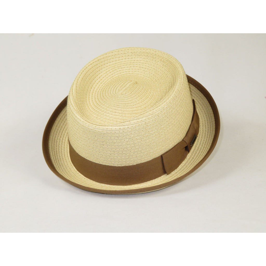 Men's Broner Summer Hat Woven Straw Style Porkpie STAND UP 88-8606 Natural
