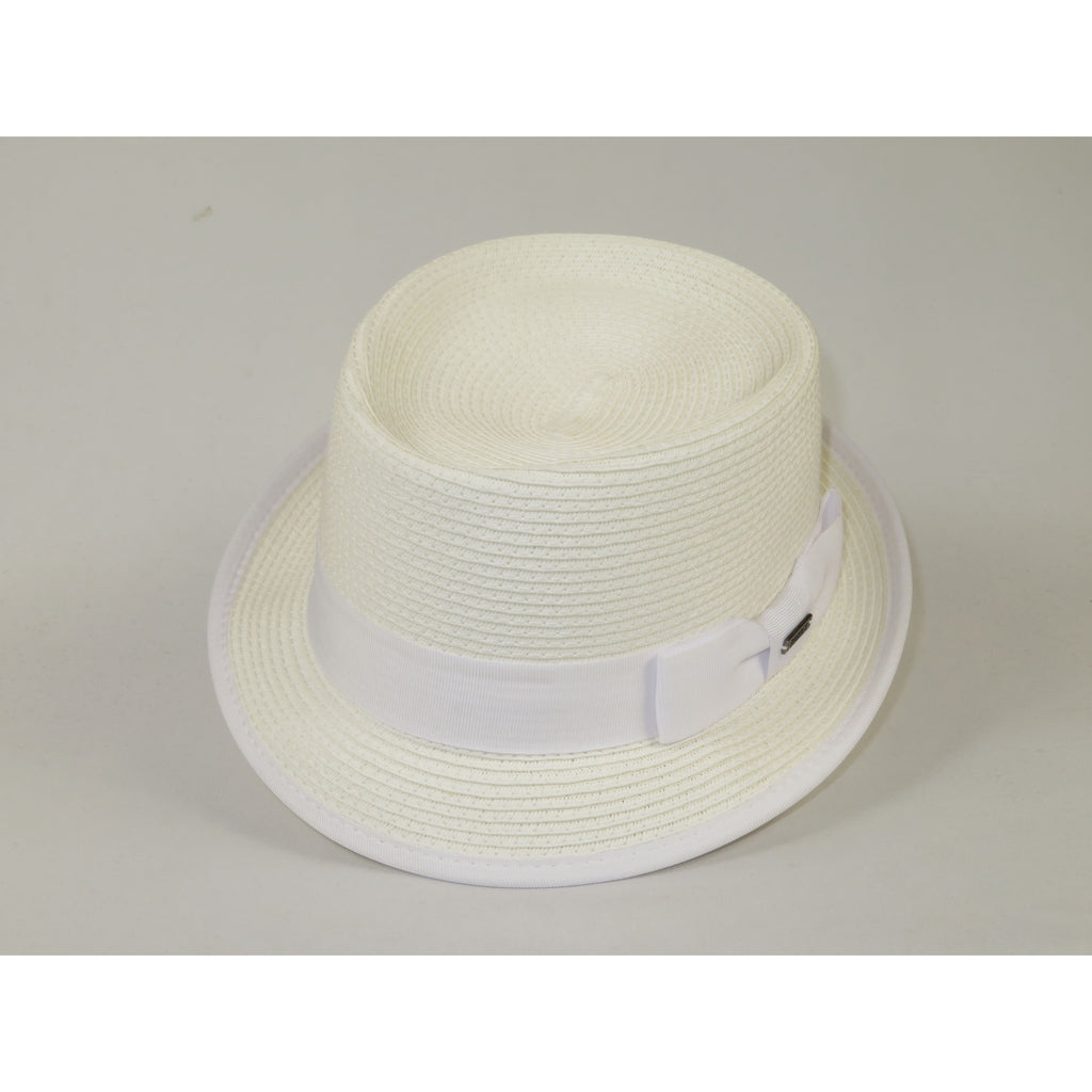 Men's Broner Summer Hat Woven Straw Style Porkpie STAND UP 88-8608 White