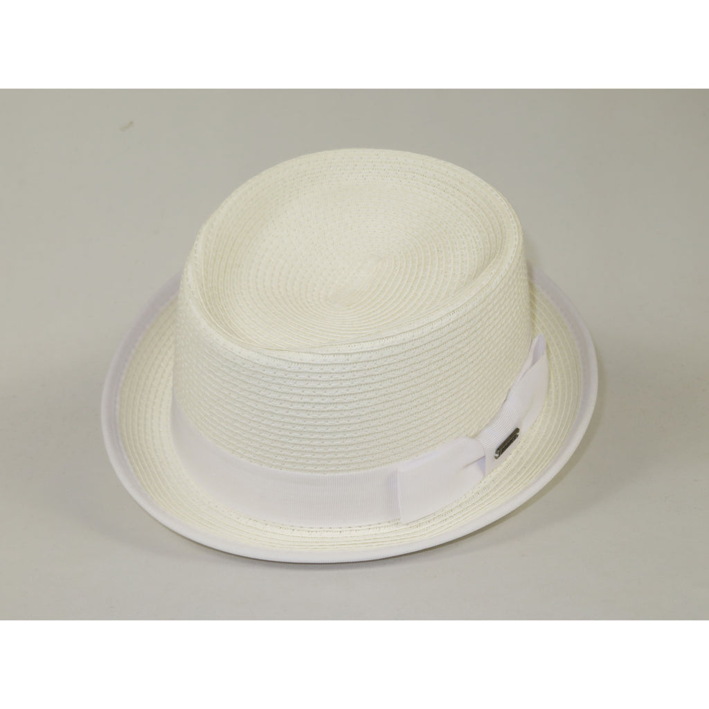 Men's Broner Summer Hat Woven Straw Style Porkpie STAND UP 88-8608 White