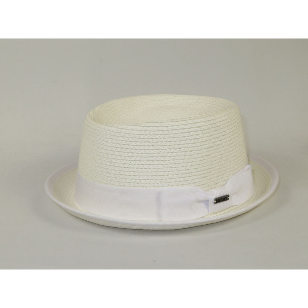 Men's Broner Summer Hat Woven Straw Style Porkpie STAND UP 88-8608 White