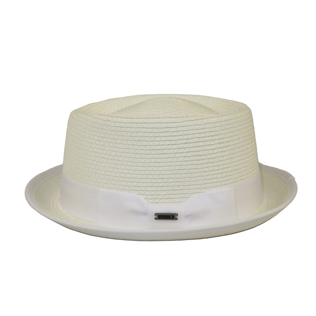 Men's Broner Summer Hat Woven Straw Style Porkpie STAND UP 88-8608 White