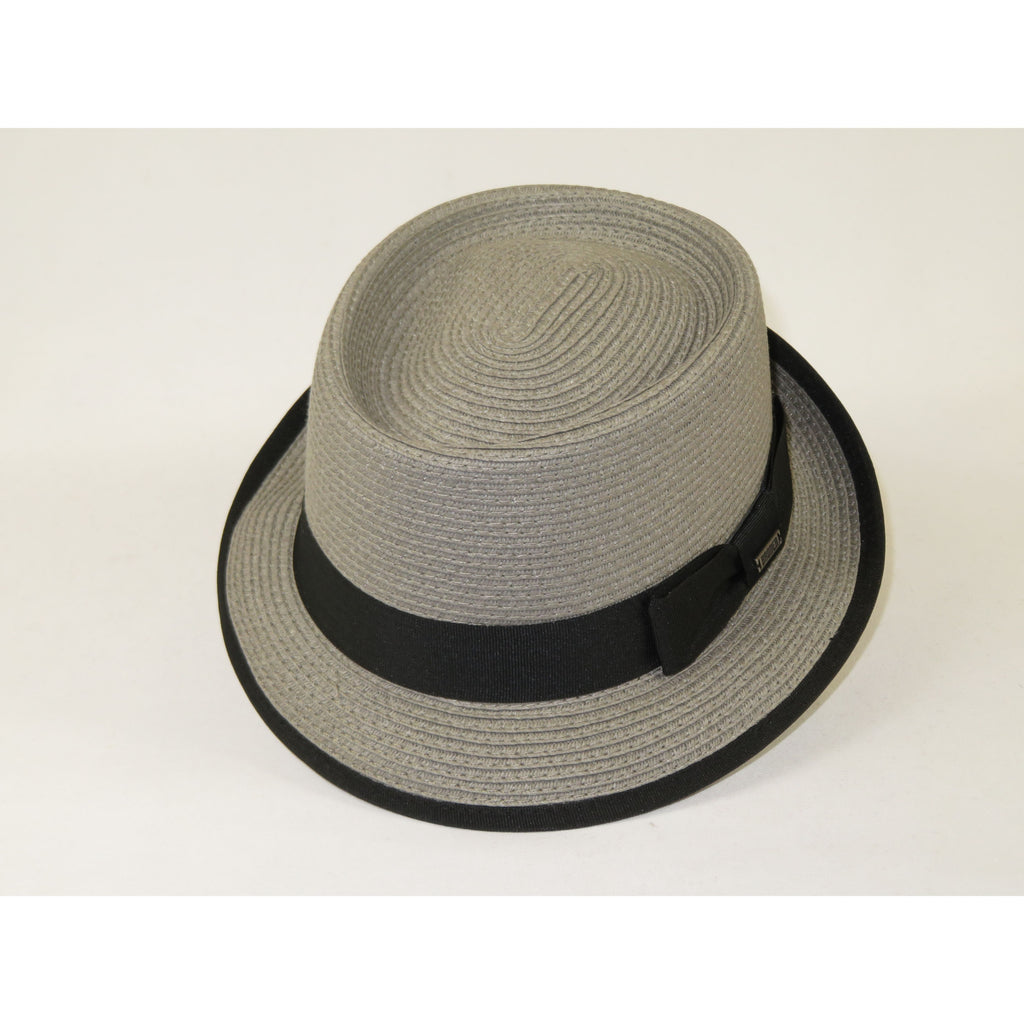 Men's Broner Summer Hat Woven Straw Style Porkpie STAND UP 88-8609 Gray