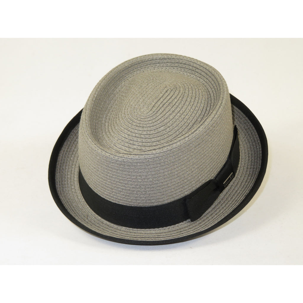 Men's Broner Summer Hat Woven Straw Style Porkpie STAND UP 88-8609 Gray