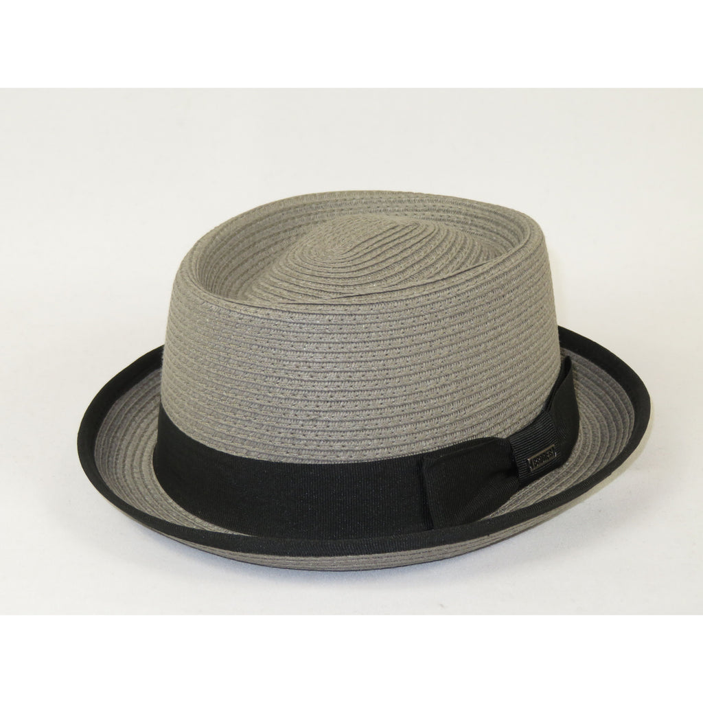 Men's Broner Summer Hat Woven Straw Style Porkpie STAND UP 88-8609 Gray