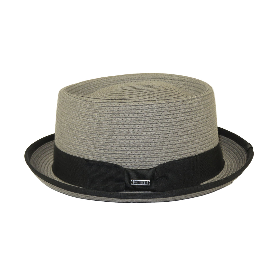 Men's Broner Summer Hat Woven Straw Style Porkpie STAND UP 88-8609 Gray
