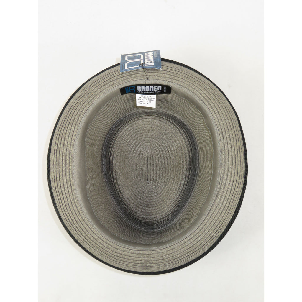 Men's Broner Summer Hat Woven Straw Style Porkpie STAND UP 88-8609 Gray
