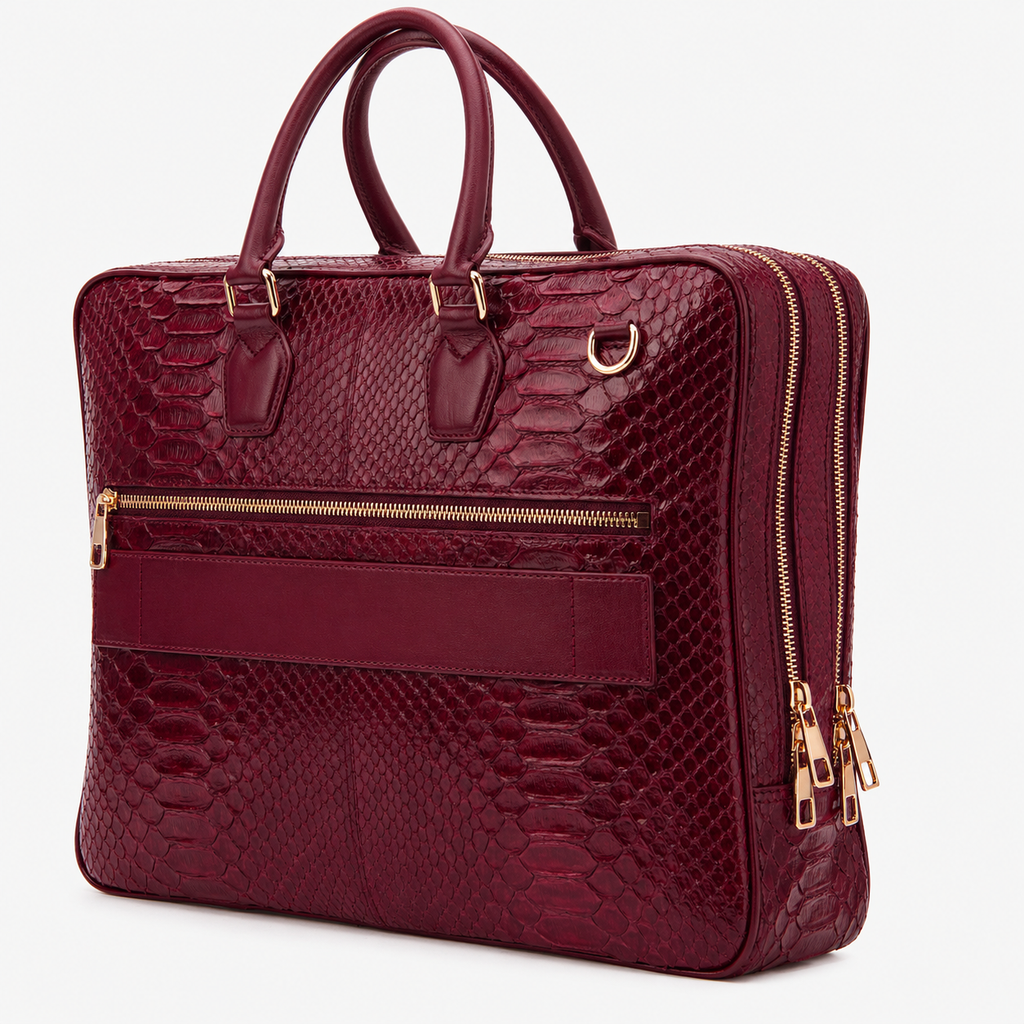 The Cortona Burgundy Snake Leather Men’s Laptop Briefcase