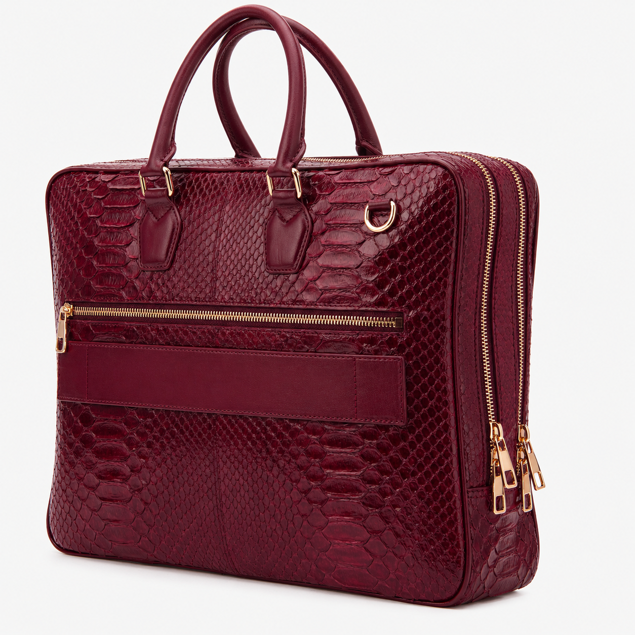 The Cortona Burgundy Snake Leather Men’s Laptop Briefcase