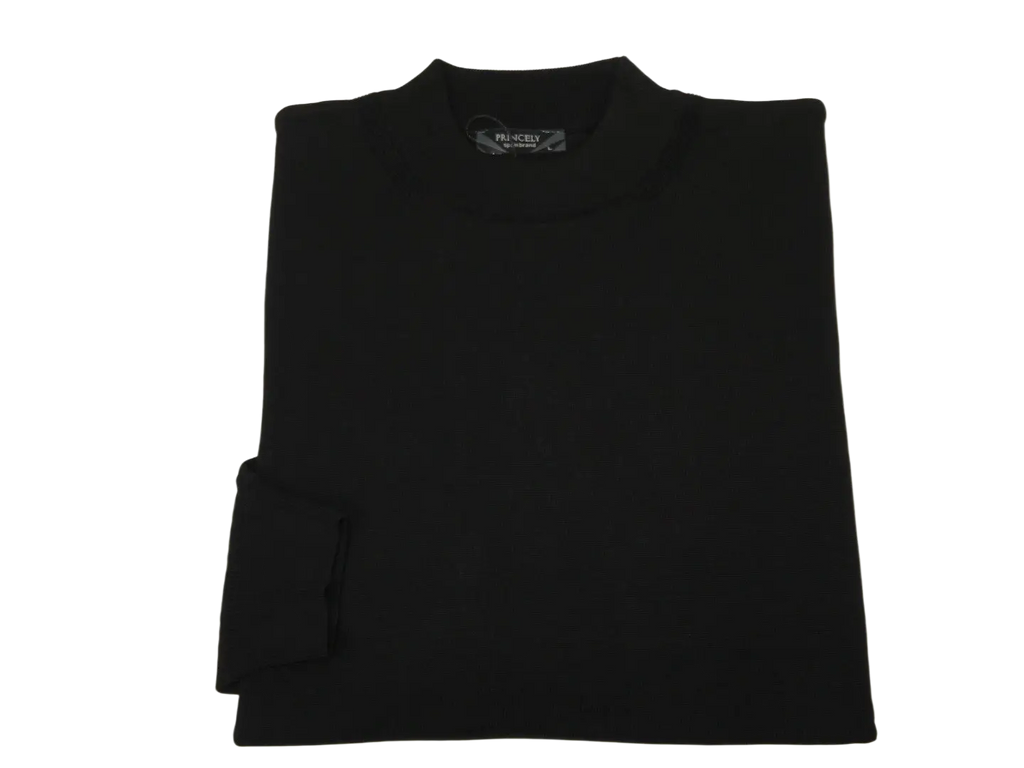 Men PRINCELY Italian Viscose Short Mock Neck Pullover Slim 89567-00 Black 101