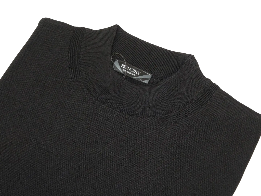 Men PRINCELY Italian Viscose Short Mock Neck Pullover Slim 89567-00 Black 101