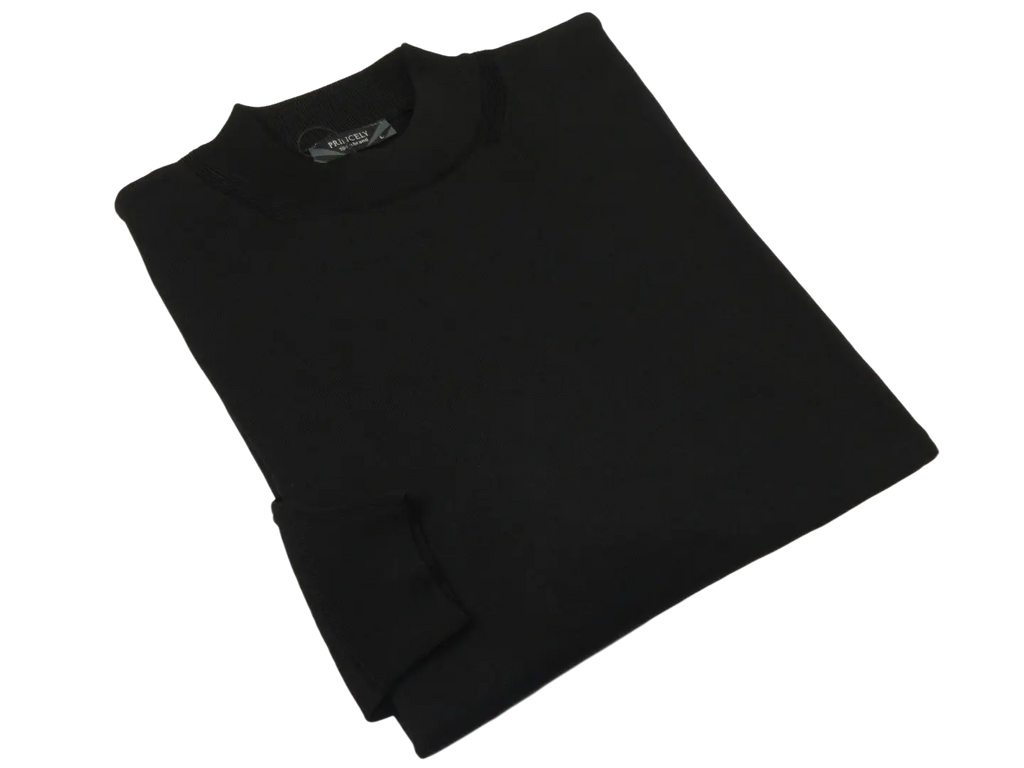 Men PRINCELY Italian Viscose Short Mock Neck Pullover Slim 89567-00 Black 101