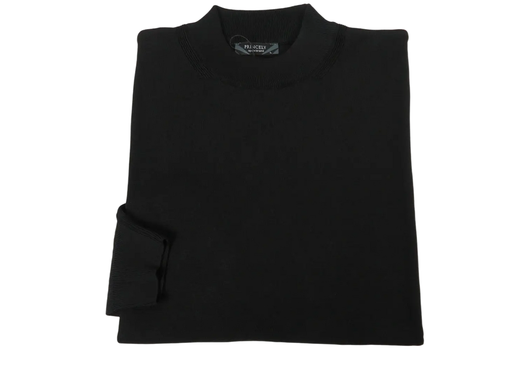 Men PRINCELY Italian Viscose Short Mock Neck Pullover Slim 89567-00 Black 101