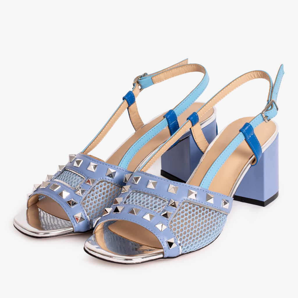 Vinci The Linea Blue Leather Women Slingback Sandal