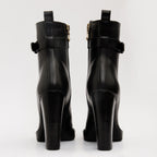 The Estrada Black Leather Lace-Up Platform Heel Mid Calf Women Boot