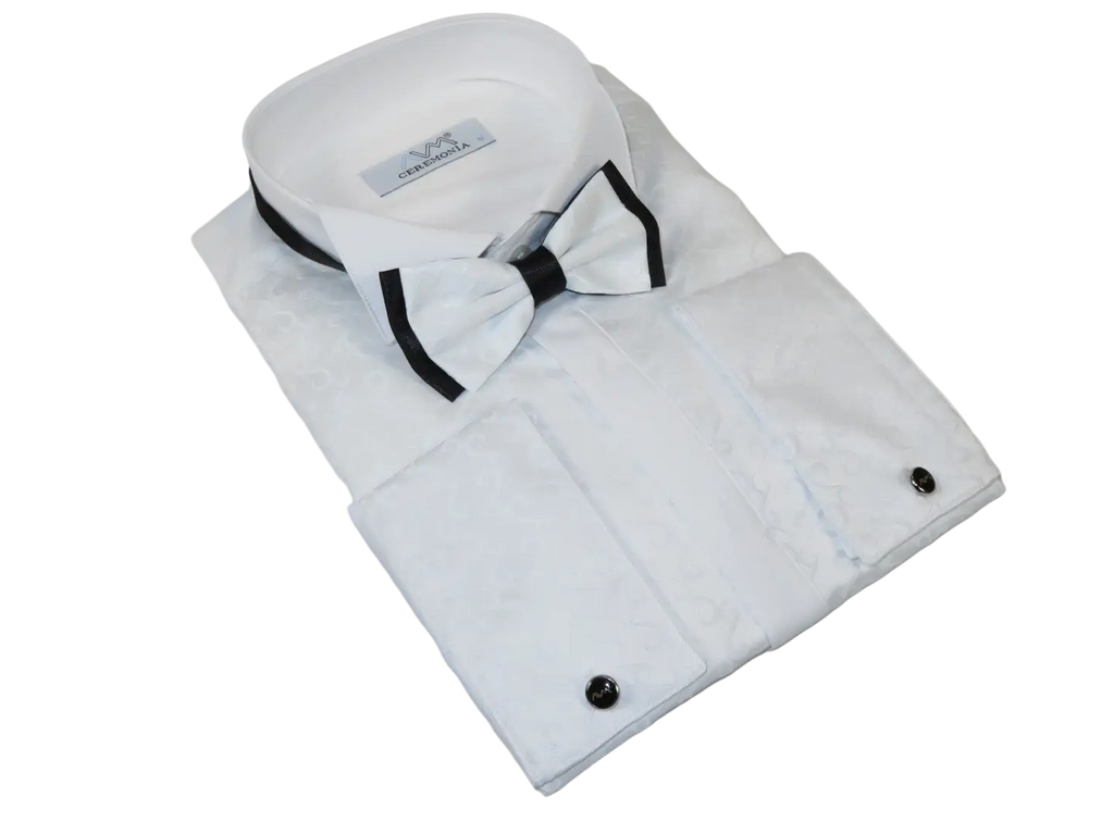 Men CEREMONIA Formal Cotton Shirt Wingtip Slim Fit Turkey #90003 White Floral