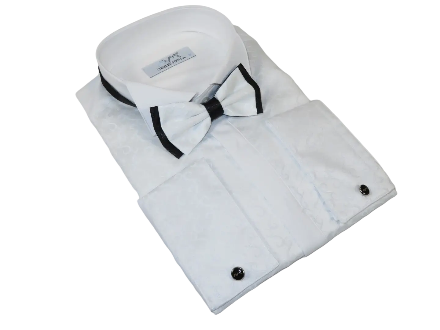 Men CEREMONIA Formal Cotton Shirt Wingtip Slim Fit Turkey #90003 White Floral