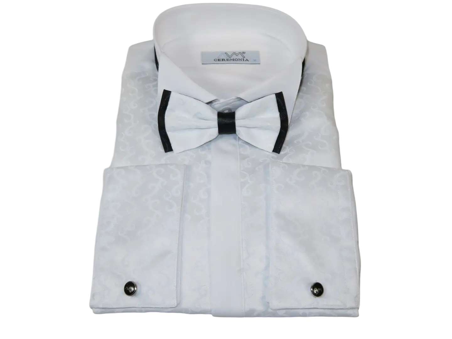 Men CEREMONIA Formal Cotton Shirt Wingtip Slim Fit Turkey #90003 White Floral