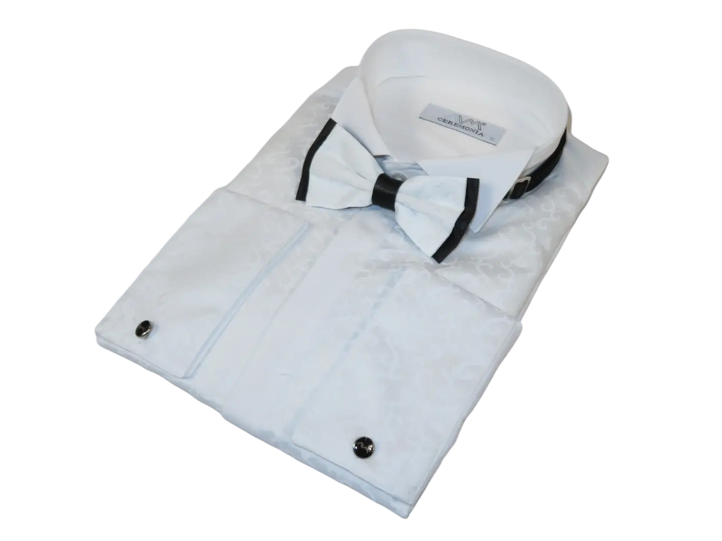 Men CEREMONIA Formal Cotton Shirt Wingtip Slim Fit Turkey #90003 White Floral