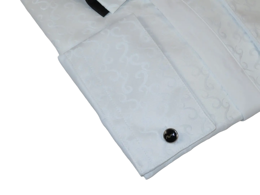 Men CEREMONIA Formal Cotton Shirt Wingtip Slim Fit Turkey #90003 White Floral