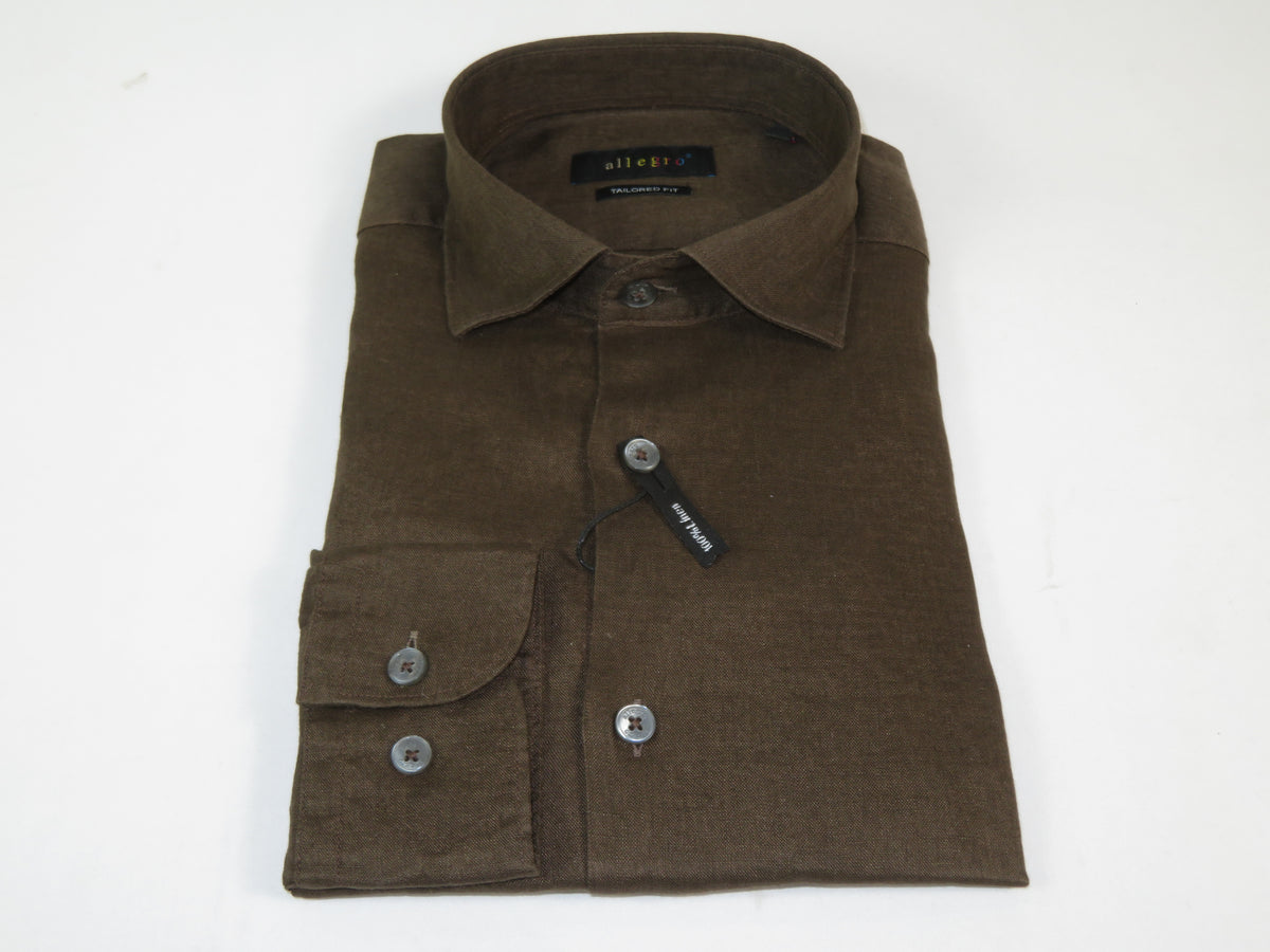 Allegro Premium Linen Shirts Soft Breathable With Hidden Collar Button 901-2 Coffee