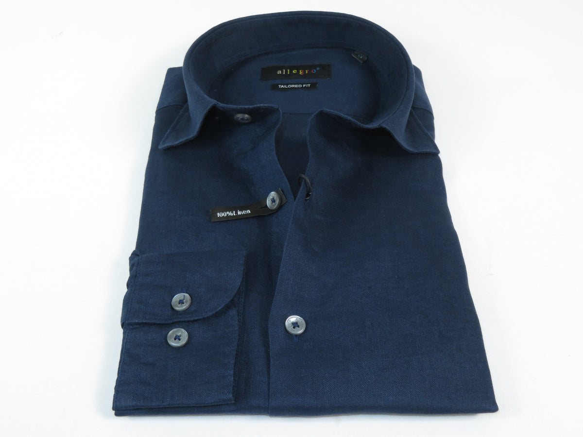 Allegro Premium Linen Shirts Soft Breathable With Hidden Collar Button 901-4 Navy