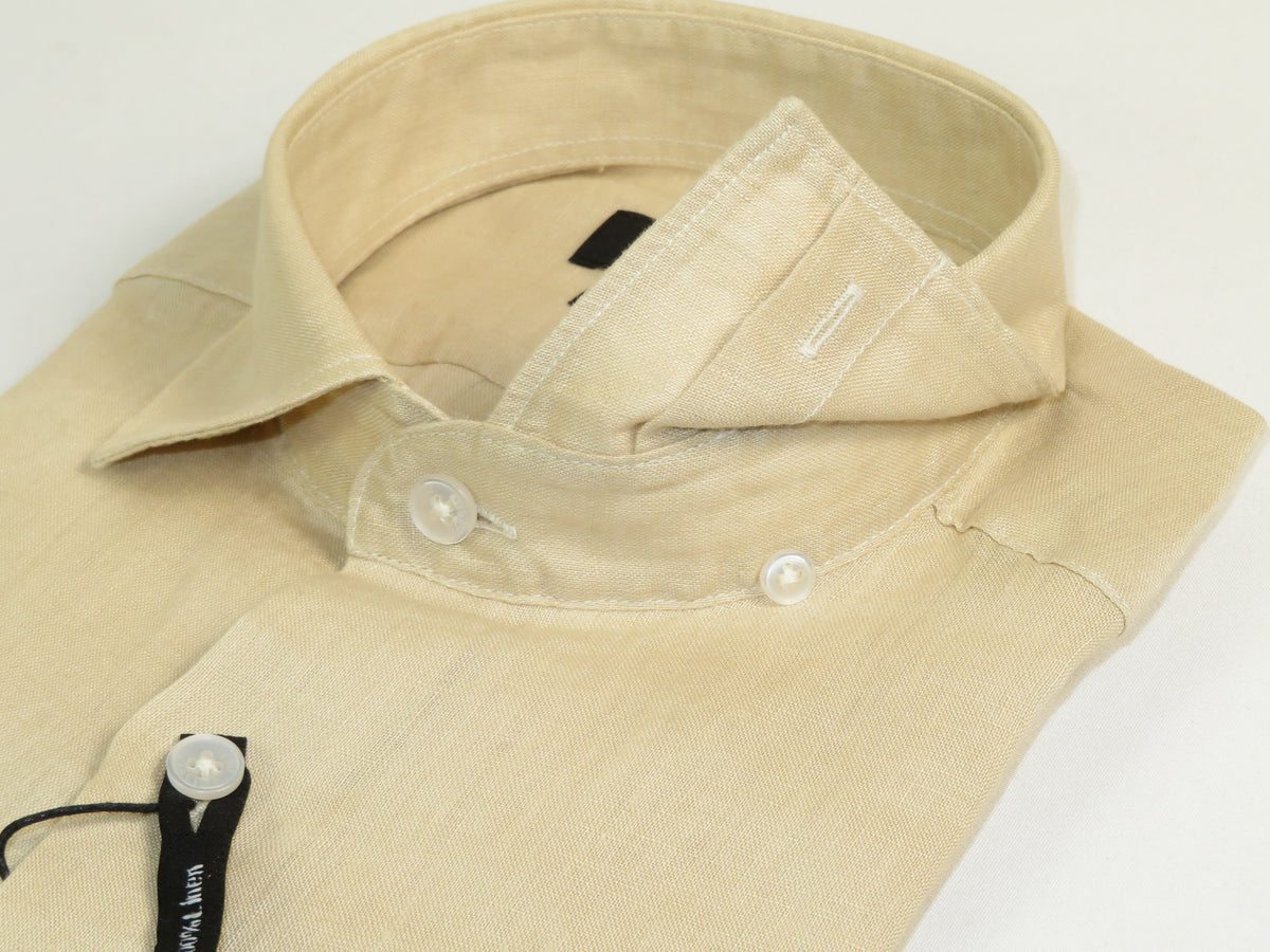 Allegro Premium Linen Shirts Soft Breathable With Hidden Collar Button 901-5 Beige
