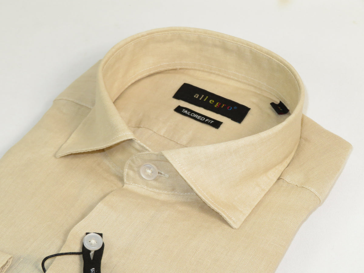 Allegro Premium Linen Shirts Soft Breathable With Hidden Collar Button 901-5 Beige