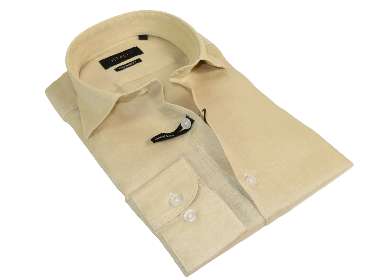 Allegro Premium Linen Shirts Soft Breathable With Hidden Collar Button 901-5 Beige