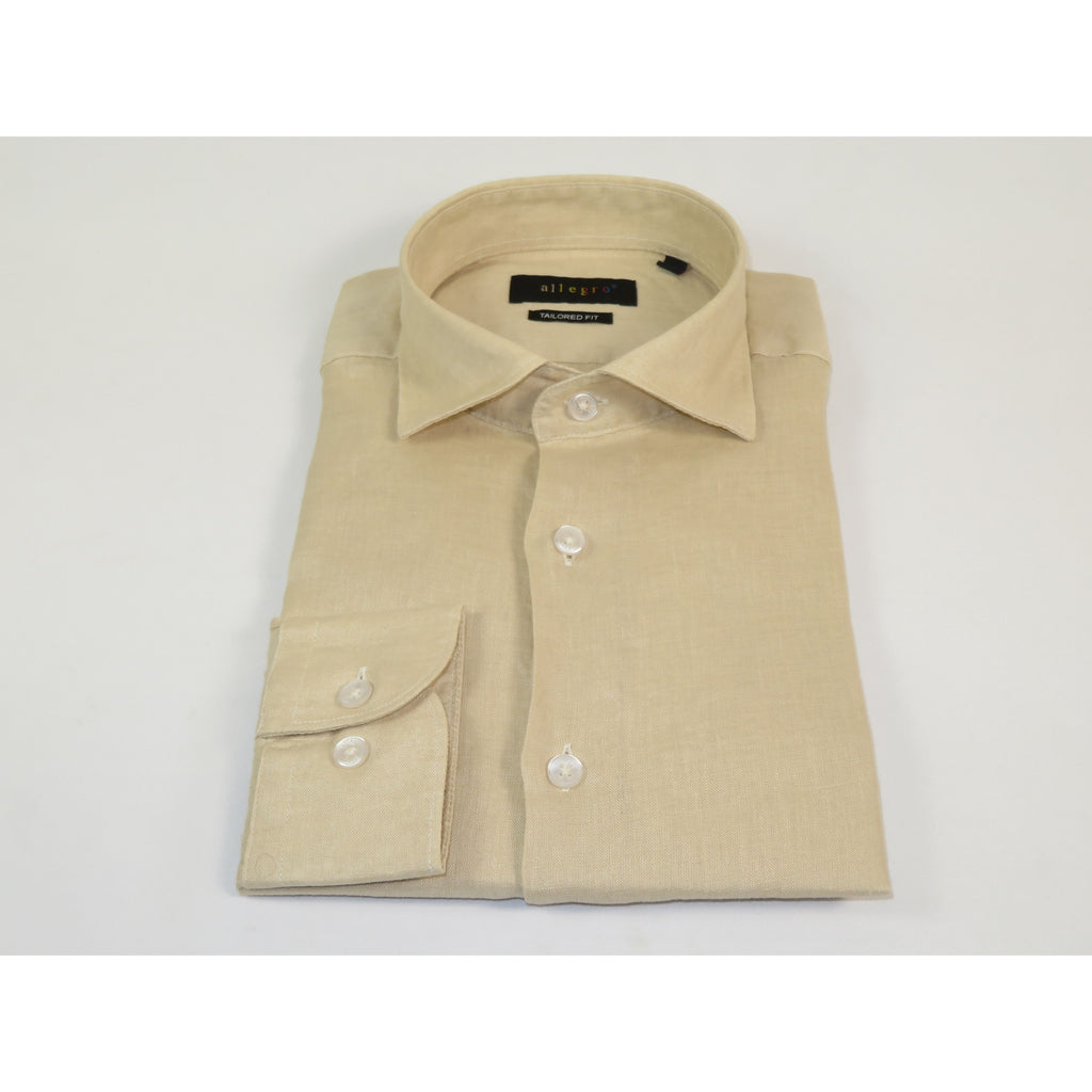 Allegro Premium Linen Shirts Soft Breathable With Hidden Collar Button 901-5 Beige